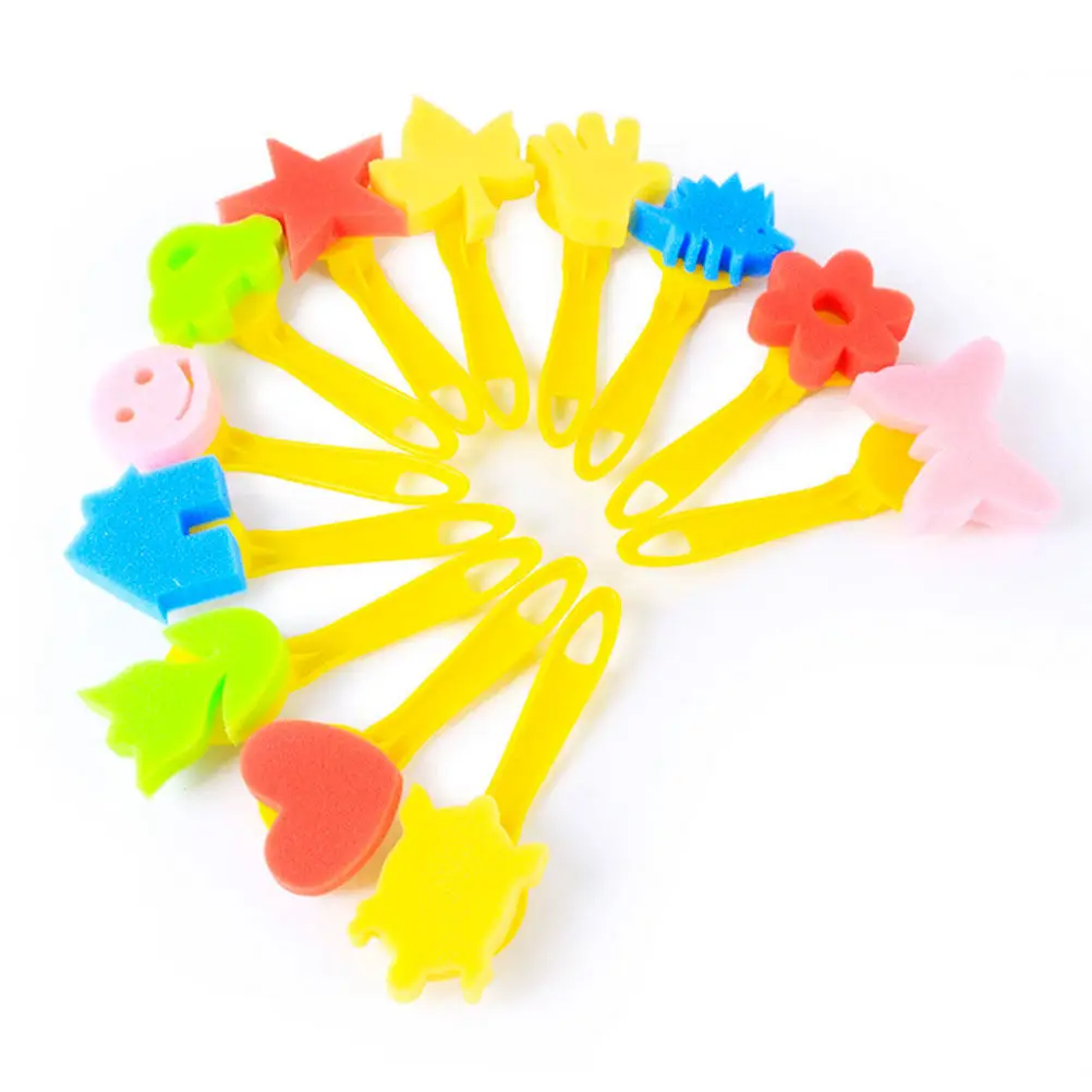 12Pcs Sponge Painting Stamp Brushes Kids DIY Art Set Non Toxic Safe Materials Decoration Drawing Tools Pattern Making