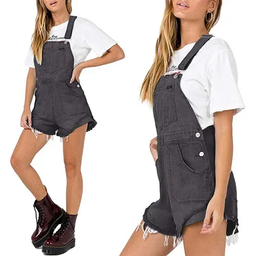 Barboteuses femmes jean Denim lavage une pièce solide Shorts poches droites décontracté ample bases épissé bouton en détresse 2025