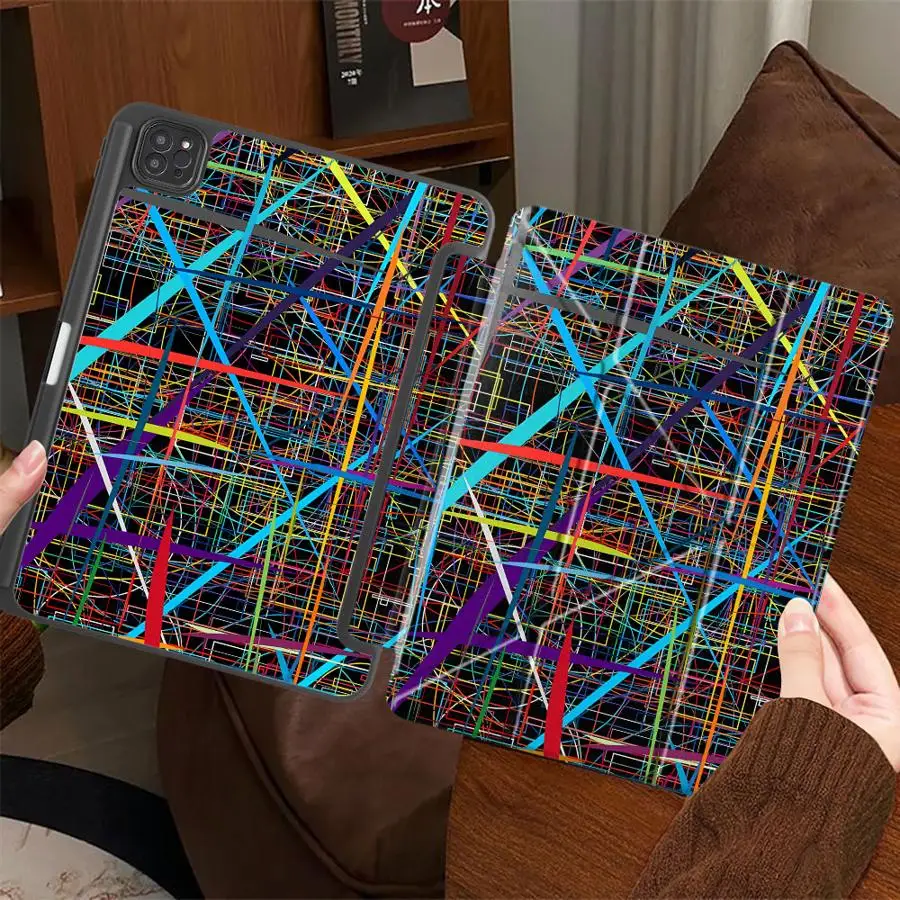 

Чехол для планшета с цветными линиями для iPad Pro 2025, Mini 6, 7, Pro 11-го, 10-го, 9-го, 8-го, 7-го поколений, 12.9 дюймов, Air 4, 5, M3, M2, M4, 11 дюймов, с держателем