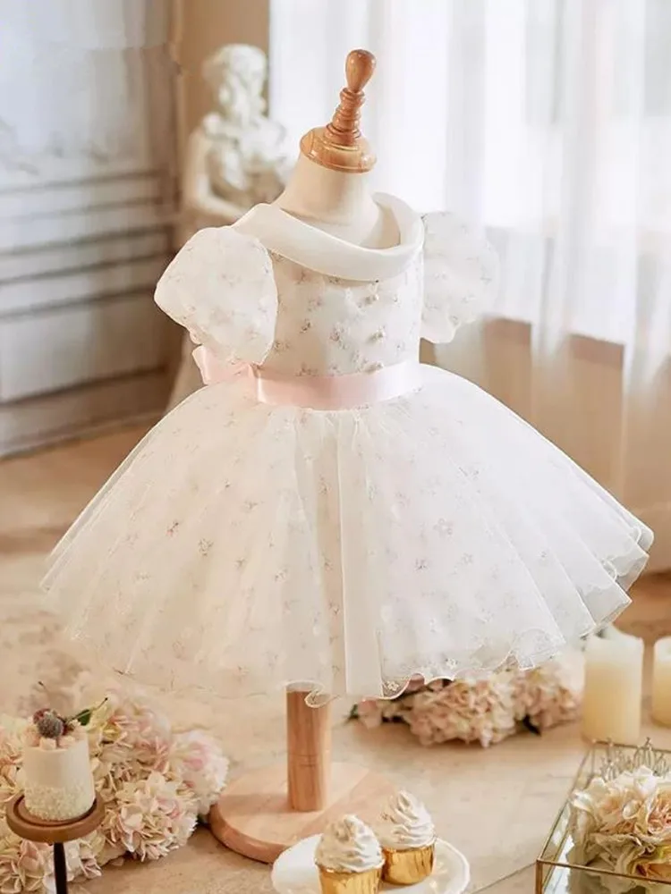 2024 New Children\'s Princess Ball Gown Kids Host Wedding Birthday Baptism Party Flower Girls Dresses A3897 Vestidos