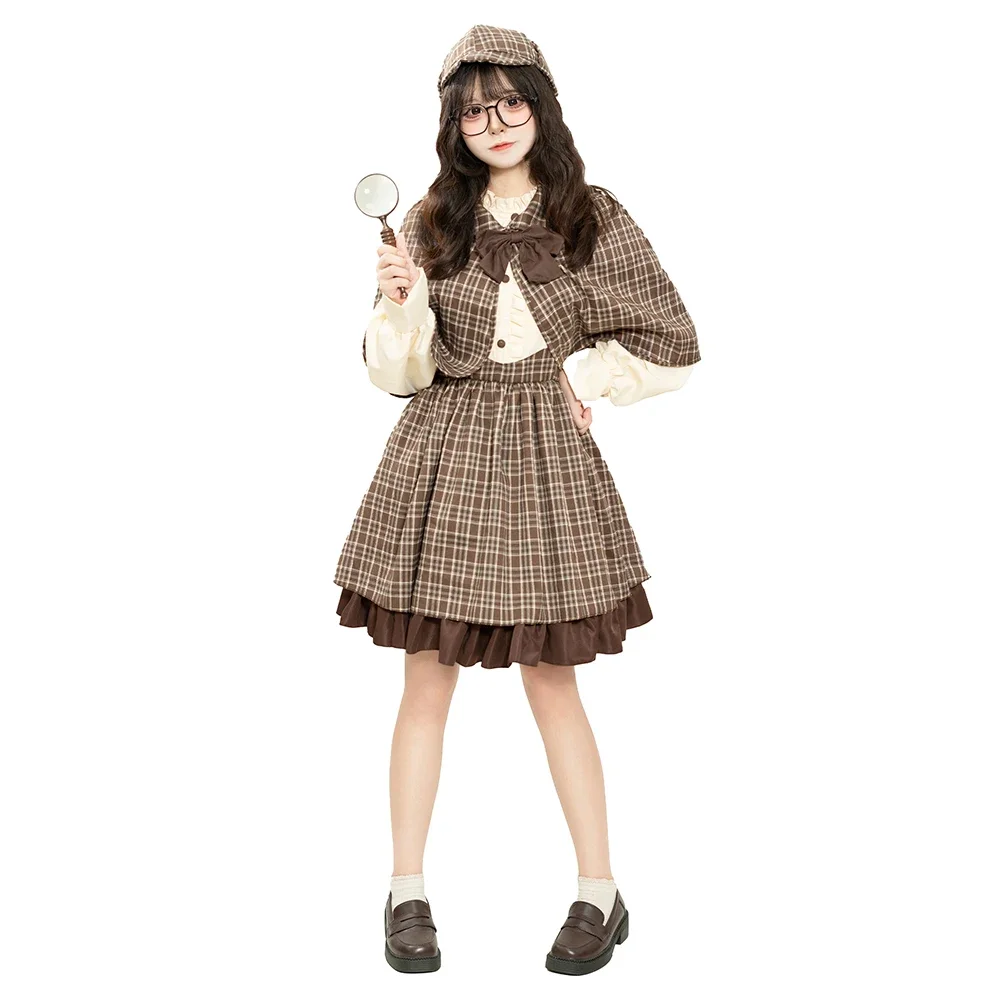 Damen-Detektivkostüm für Erwachsene und Kinder, Britischer Stil, Hochkragen, Detektiv-Performancekleid – Detail 5