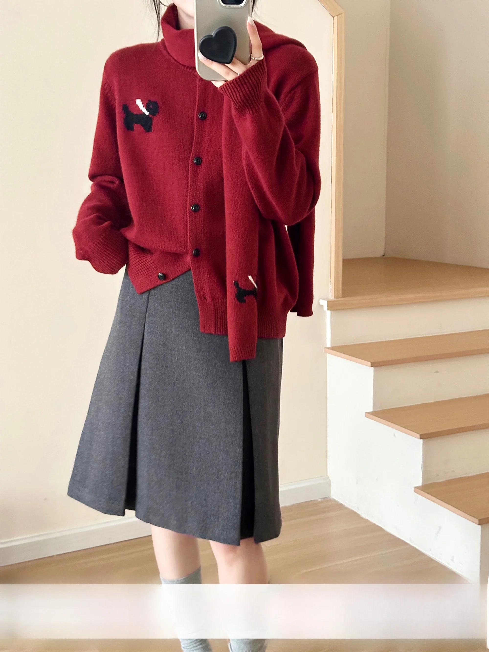 

Коллекция Cisas 2025: Зимний Новогодний Красный Свитер-Пальто с Шарфом для Женщин Ele Sle SweetAnnie Sugar Anne Commute Sle