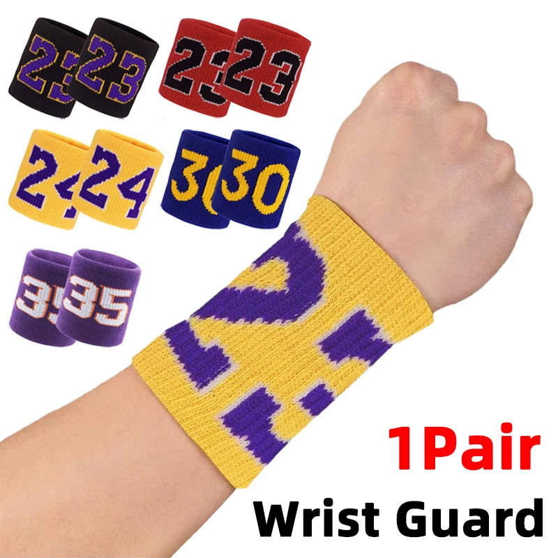 1 Pair Basketball Fitness Wristband Sport Sweatband Number 24 Sweat Wrist Support Brace Suitable For Gym Volleyball Safety Wrist