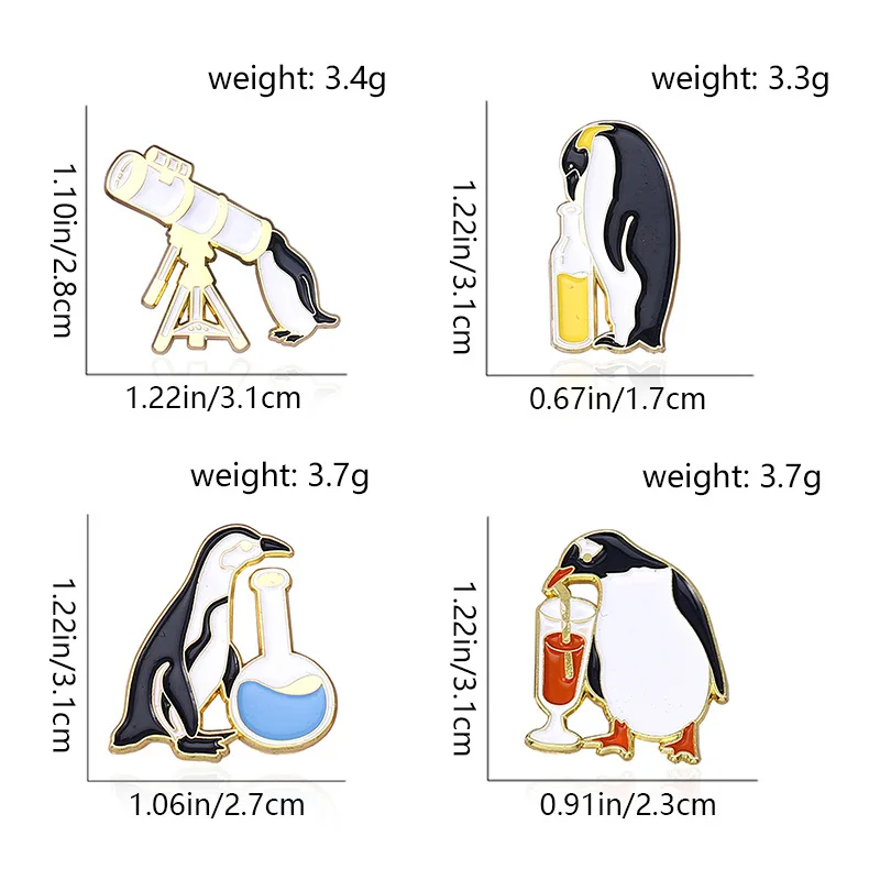 Creative Penguins Drink Water from Bottles Use Telescopes to Watch Alloy Breastpins Fashion Animal Versatile Badge Accessories