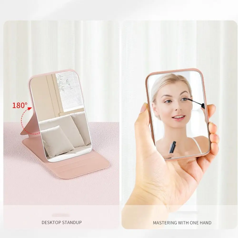 Pu Leather INS Desktop Stand Mirror Compact Cosmetic Mirror Folding Vanity Mirror Delicate Solid Color Pocket Make-up Mirror