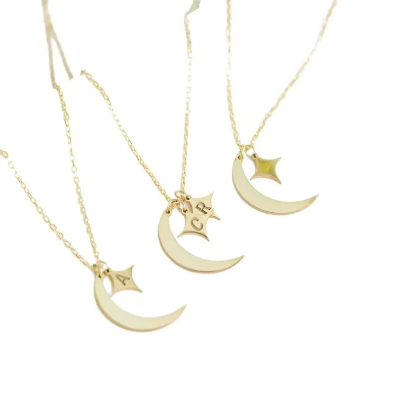 الهلال القمر ستار قلادة مخصصة الأحرف الأولى القمر والنجمة قلادة، هدية لها، هدية عيد الميلاد، قلادة رسالة شخصية