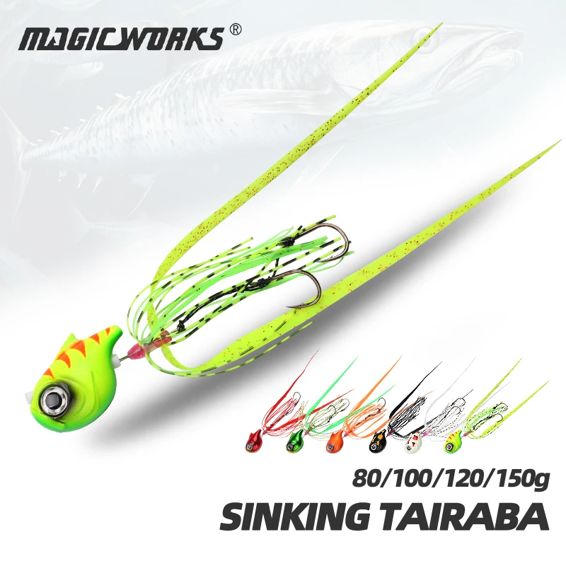 Works magiques 80g 100g 120g 150g Tai leurres en caoutchouc jupes en Silicone leurre de pêche tête Tairaba Wobbler fournitures nouveaux produits gabarit pour la mer