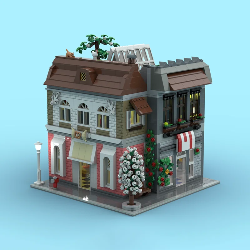 2827PCSMOC Construction boulangerie et kiosque coin modulaire maison rue empilage briques modèle Construction jouets créatifs enfant cadeau bricolage