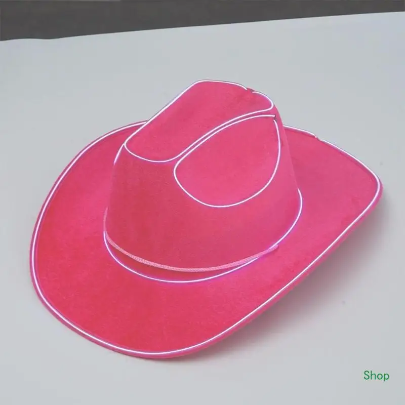 Dropship Flashing Pink Wide Brim LED Cowgirl Hat Night Club Costume Hat Party