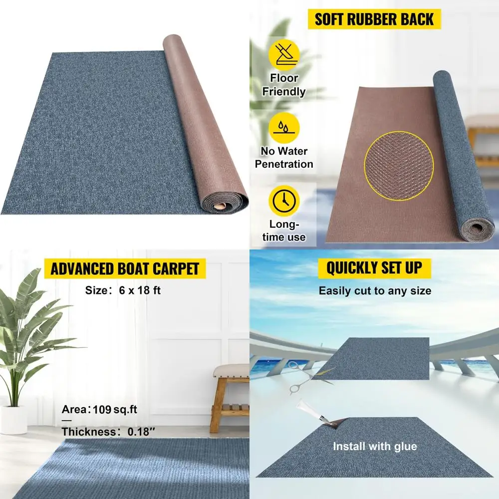 

Водонепроницаемый серый морской ковер толщиной 6 x 18 футов в помещении и на открытом воздухе в рулоне для дома, патио, крыльца, палубы, лодок