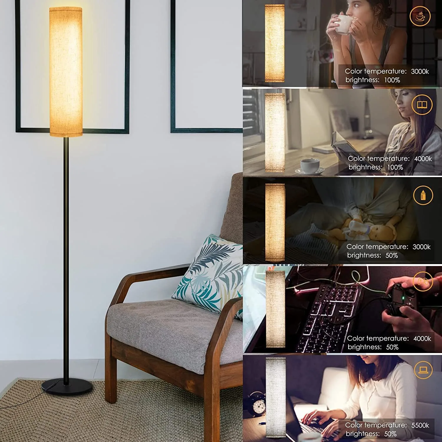 Modern LED Floor Lamp With touch dimming Home Interior Decoration Standing lamp For Living room bedroom game room Mood lamp