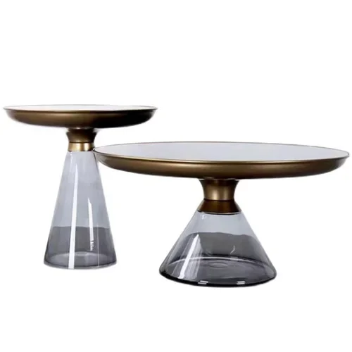 Light Luxury Glass Tea Table Modern Minimalist Size round Tea Table Combination Nordic Living Room High-Grade Tea Table