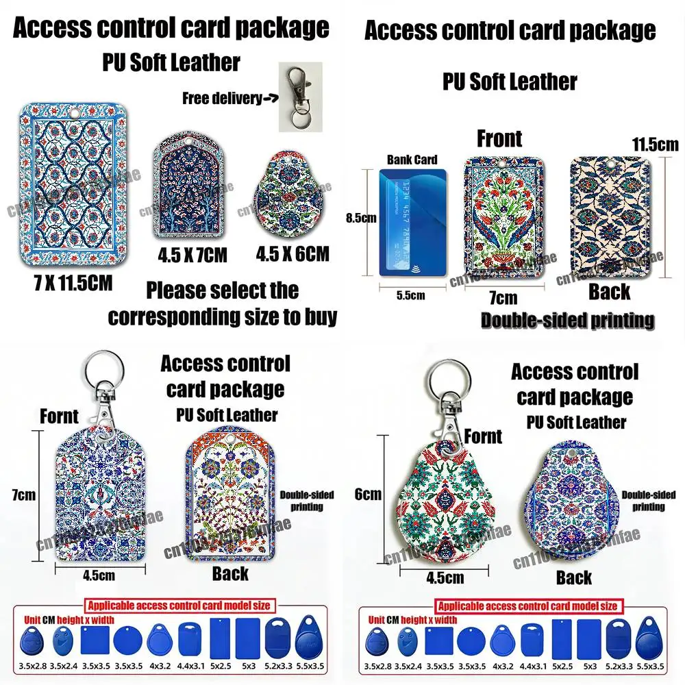 For Turkish Watercolor Art Painting Iznik Tile Floral Prints ID Clips Credit Bank Access Bus Elevator Card Holder Cover