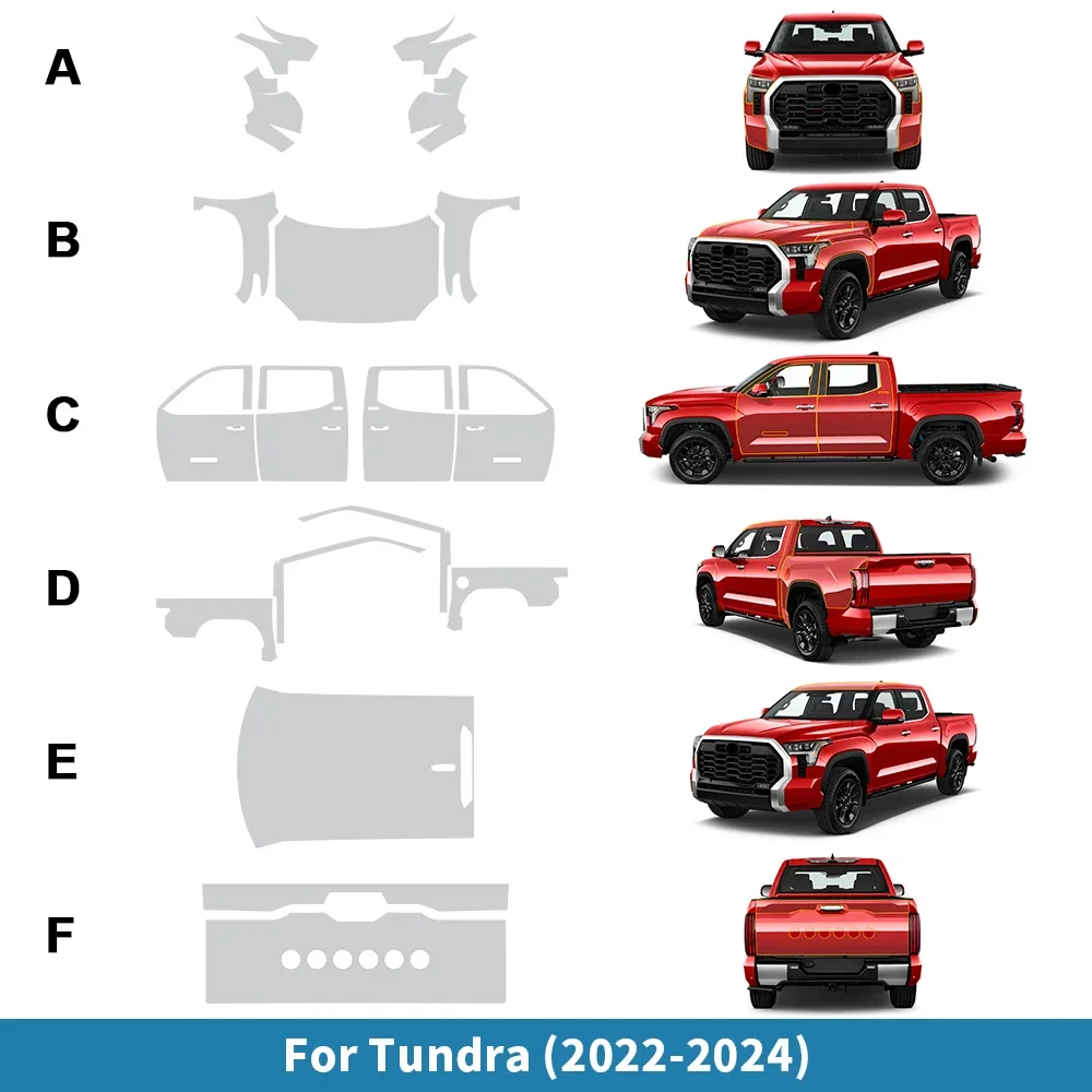 For Toyota Tundra 2022 2023 2024 TPU 8.5mil Paint Protection Film Pre Cut Clear Bra Kit Transparent PPF Body Sticker