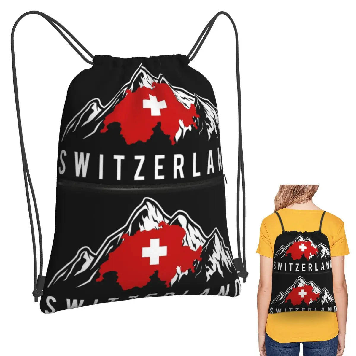 Swiss Switzerland Flag Backpacks Multi-function Drawstring Bags Sundries Bag Book Bags for Travel School