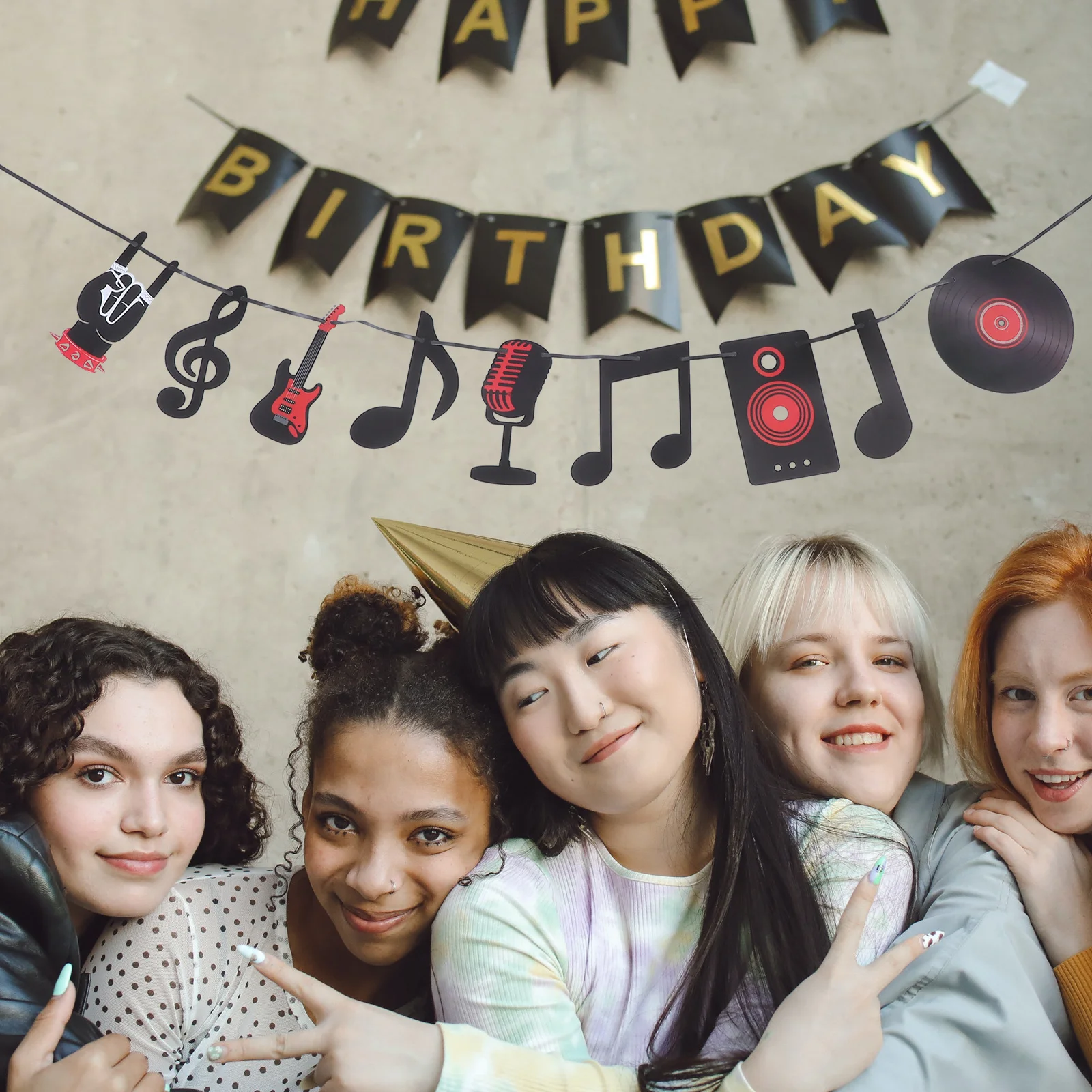 

2 set 2 Sets Retro Record Rock Music Banner Garland Thick Cardstock Party Decorations For Birthday Carnival Musician