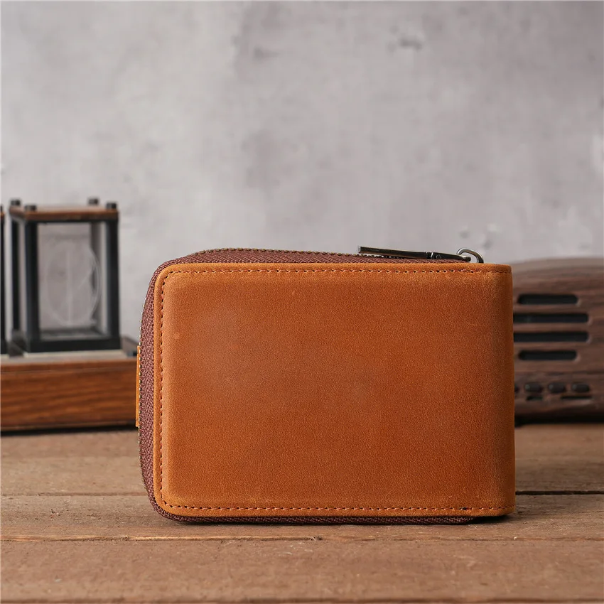 

Vintage Men's Wallet Genuine Leather Credit Card Case Short Wallet Holder Secure Multi-Card Slots Zipper High Quality Coin Purse