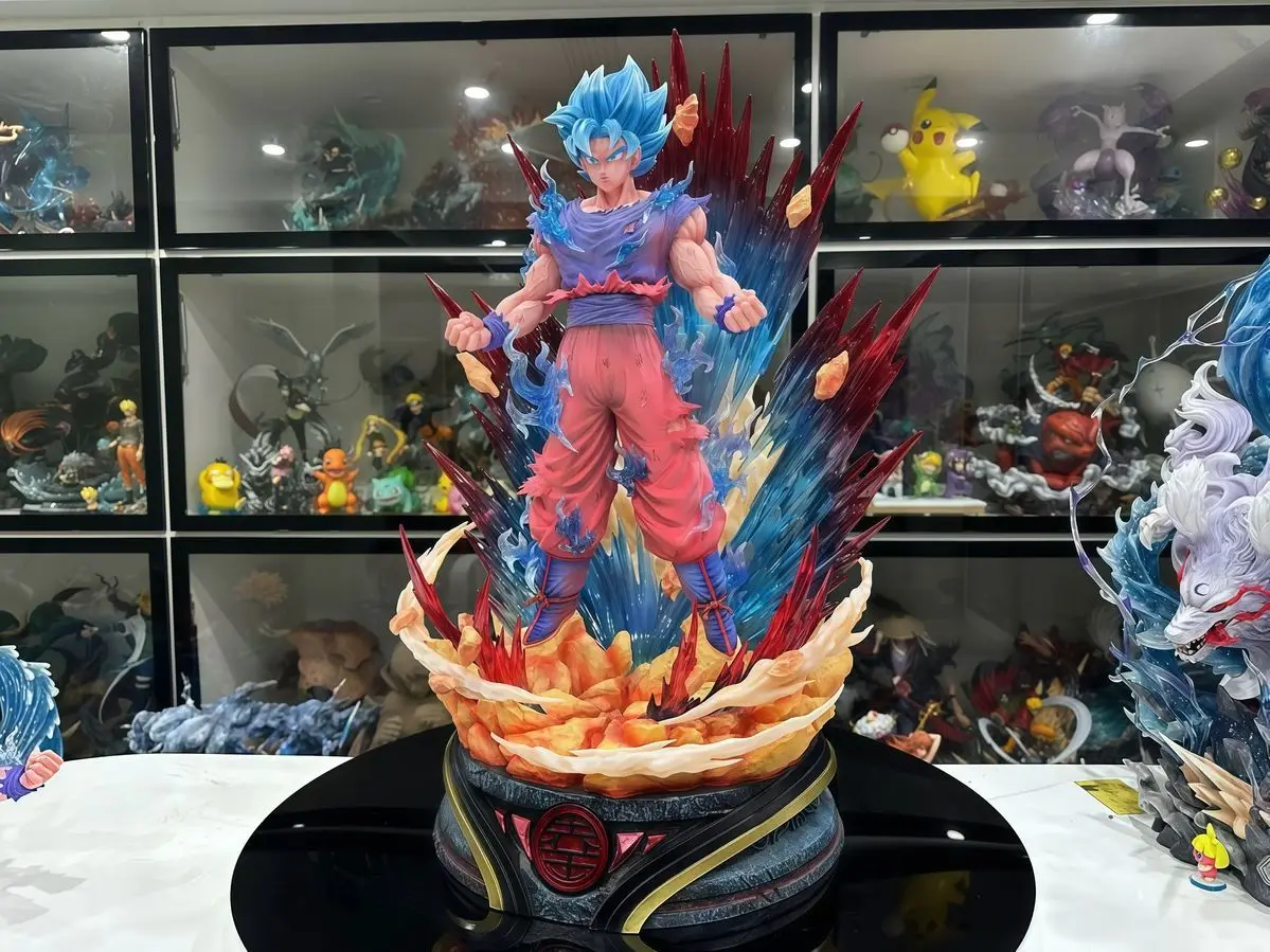45cm Dragon Ball Anime Figure Son Goku Figure Super Blue Realm King Fist Goku Figurine Statue Model Collection Ornament Toy Gift