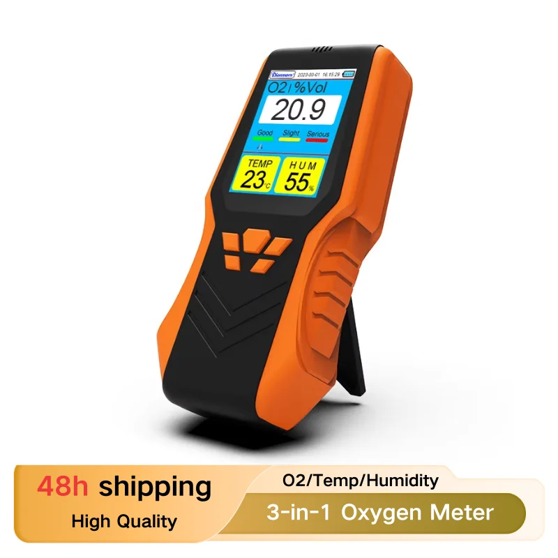 

3-in-1 Oxygen Meter – Handheld O2/Temp/Humidity Detector, Easy Read LCD, Alarm Function, for Indoor/Outdoor Air Quality Testing