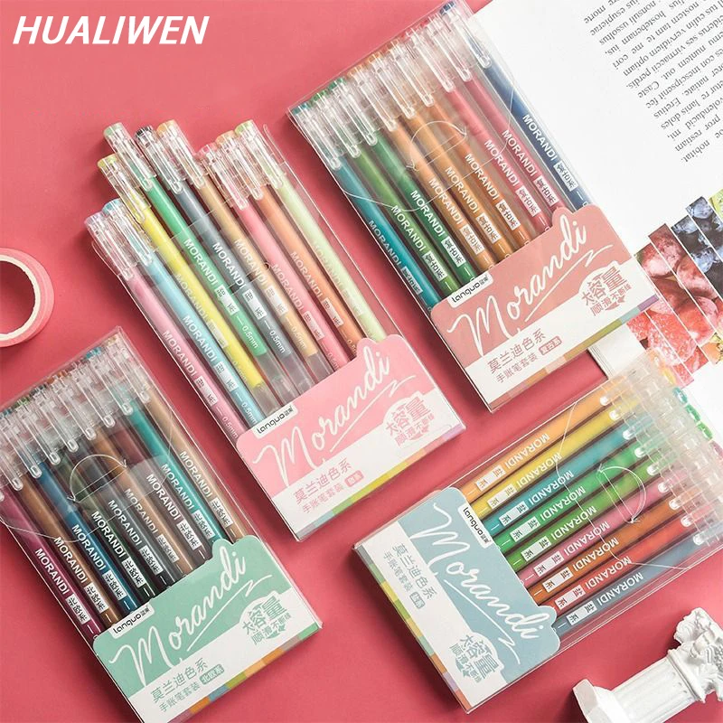 9pcs Morandi Gray Pens Set Multi Color Gel Ink Pens Vintage Marker Liner 0.5mm Ballpoint Stationery Gift Office School