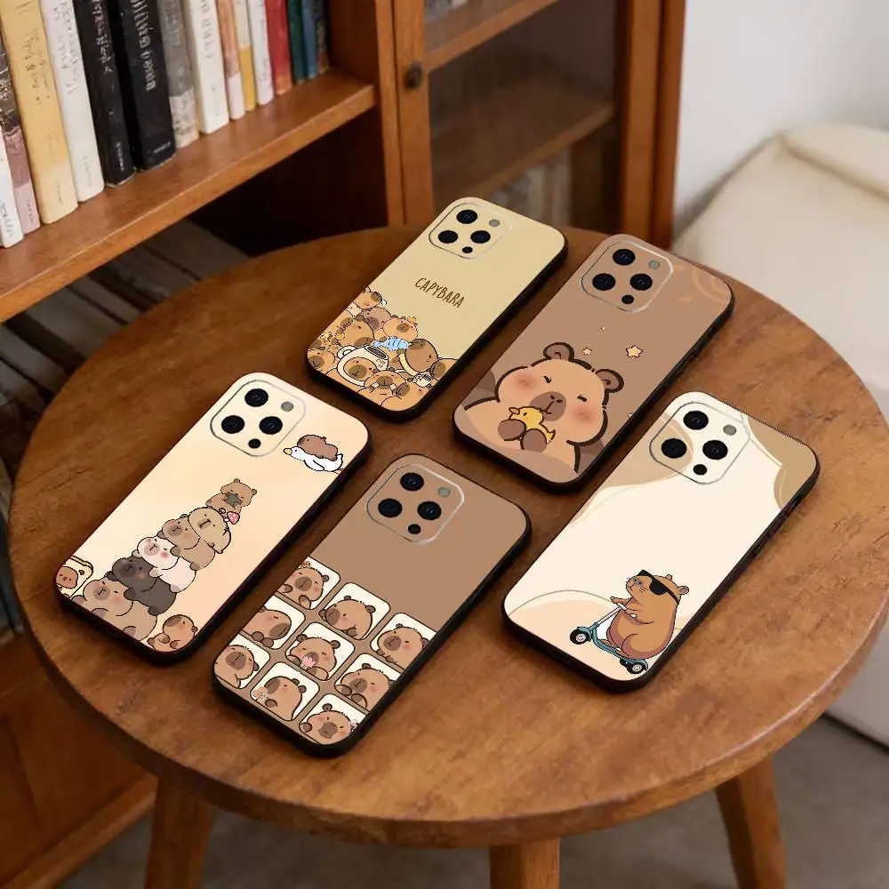 

Cartoon Animal Capybara Phone Case For iPhone 17,16,15,14,13,12,11 Plus,Pro Max,XS,Soft Silicone Black Cover