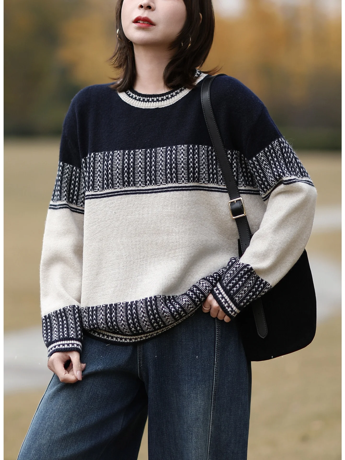 

Теплый винтажный цветной вязаный шерстяной круглый свитер Ne, женский модный художественный свитер с деревом, также зимняя одежда 2025 года