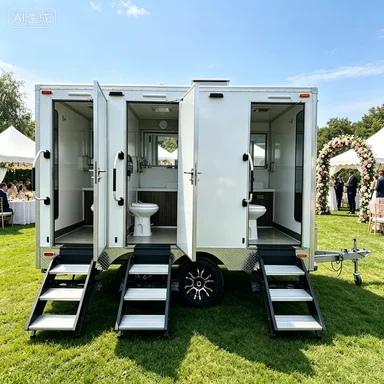 Original factory 3‑compartment restroom trailer with steps portable toilet trailer for wedding music festival construction site