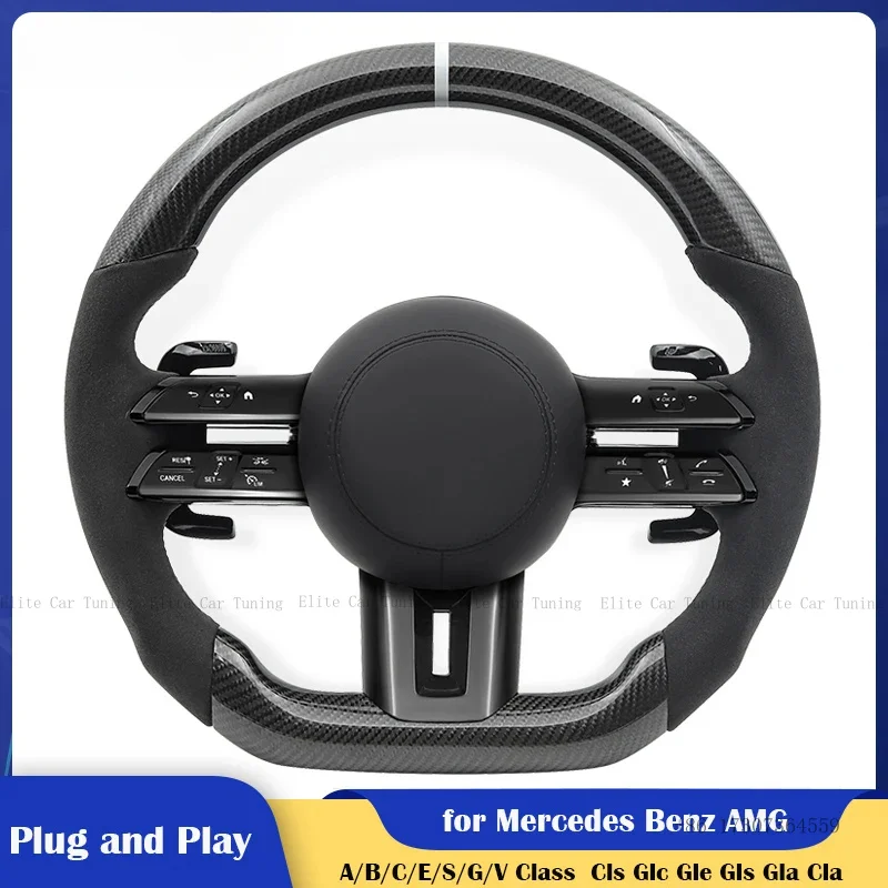 

Carbon Car Steering Wheel White Stiching for Mercedes-Benz AMG W205 W204 G55W212 W463 C63 S63 CLS63 E63 cls glc gle gls gla cla