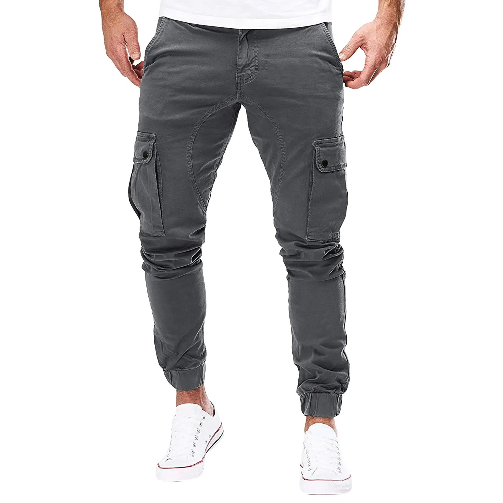 Pantalones de paracaídas para hombre, peto con bolsillo y corbata, Color sólido, moda deportiva de ocio, Men11