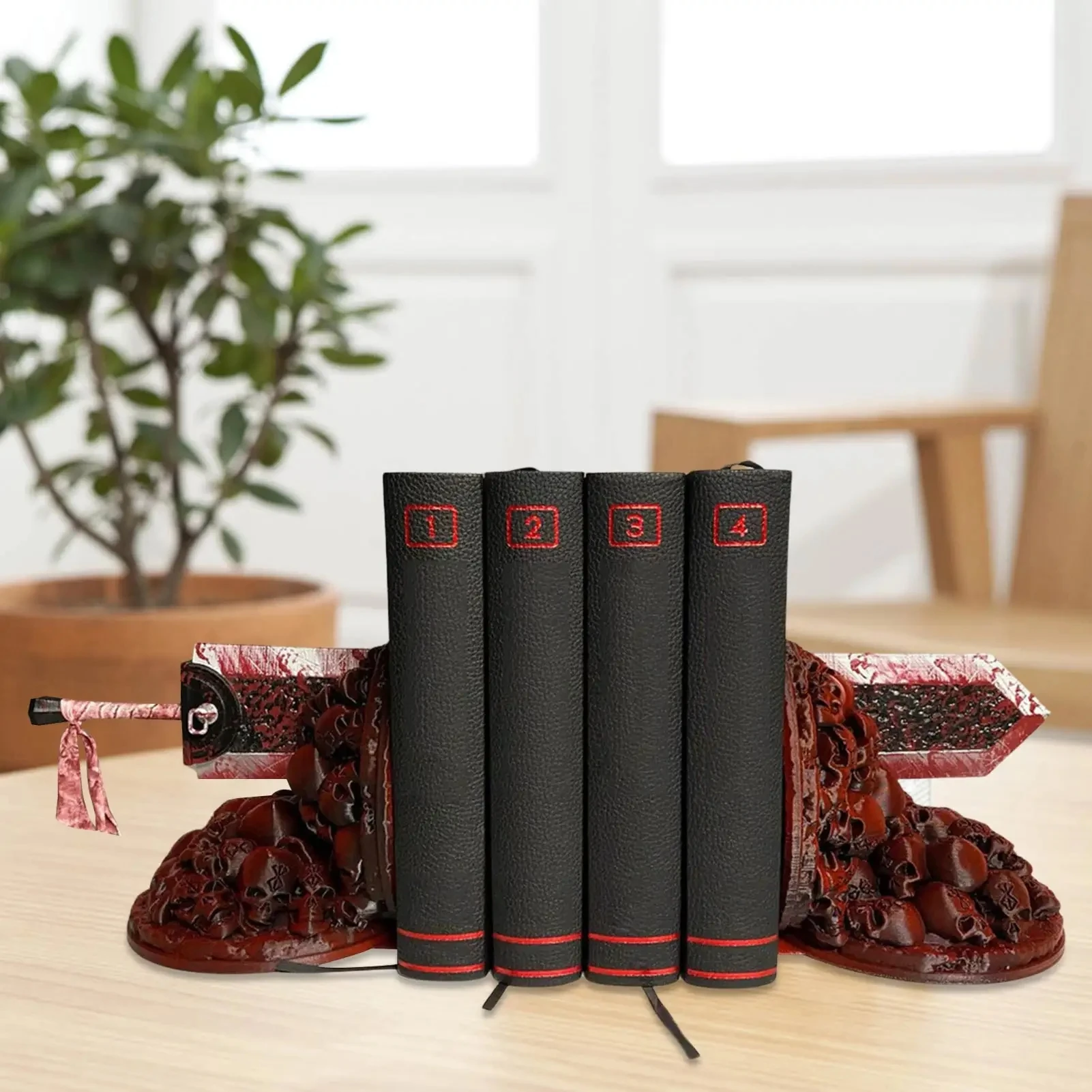 Berserk Bookends Fine Engraved Resin Book Stopper Dragon Slaying Knife Bookshelf, Resin Non-Slip Suitable for Reading Desk Decor