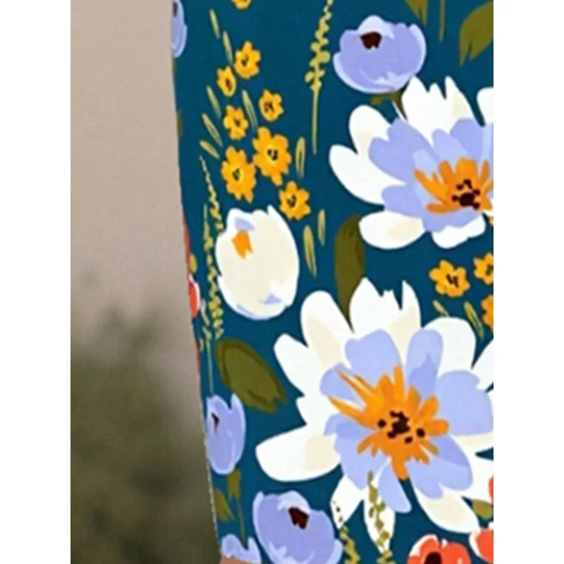 Robe à manches longues bleu paon pour filles, avec imprimés floraux colorés, coupe cintrée, Style artistique, 2025