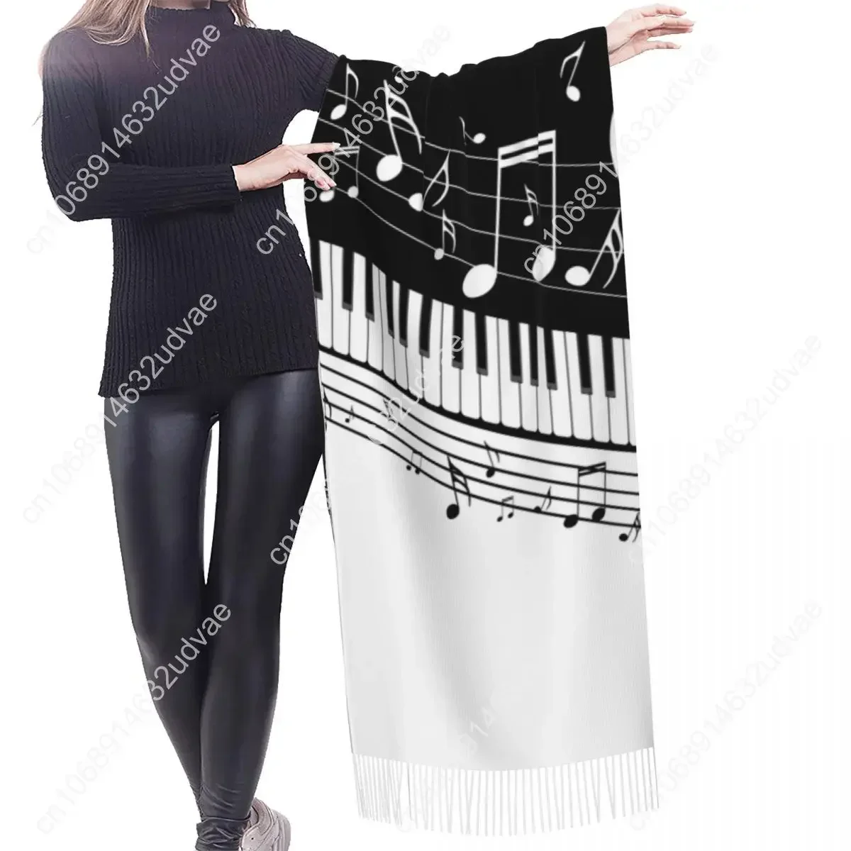 Abstract Piano Keys With Musical Notes Winter Scarf Shawls Wrap Women Men Warm Bufanda Tassel Scarves