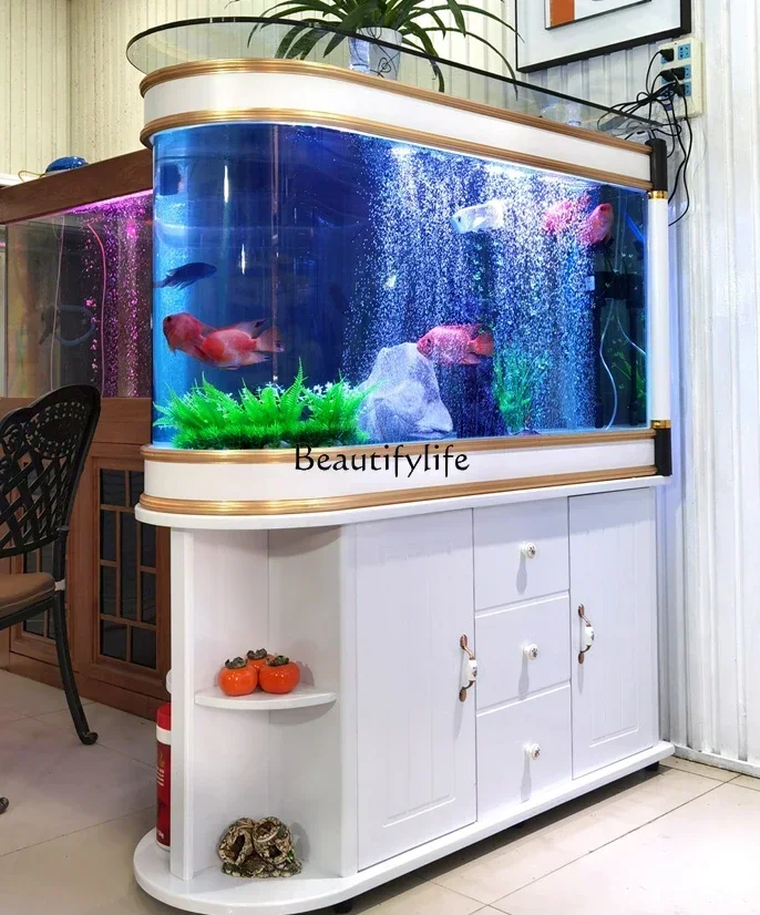 

LD33Living Room Small Household Fish Tank Screen Change Water Partition Shoe Cabinet Large Bottom Filter Aquarium