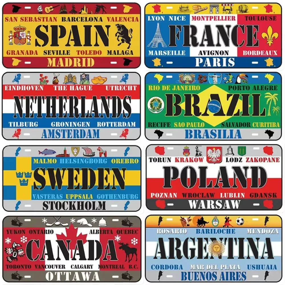 Spain License Plates for Wall Art Decoration Metal Signs Vintage Tags Metal Automotive Signs For Cafe Bar Club Garage Pubs