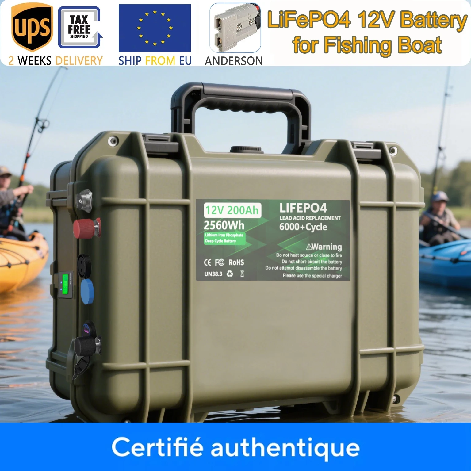 LiFePO4 12V 200Ah 100Ah batterie 2.5KWh Bluetooth BMS 140Ah 24V batterie de bateau de poisson 6000 + Cycles IP56 USB ue livraison rapide