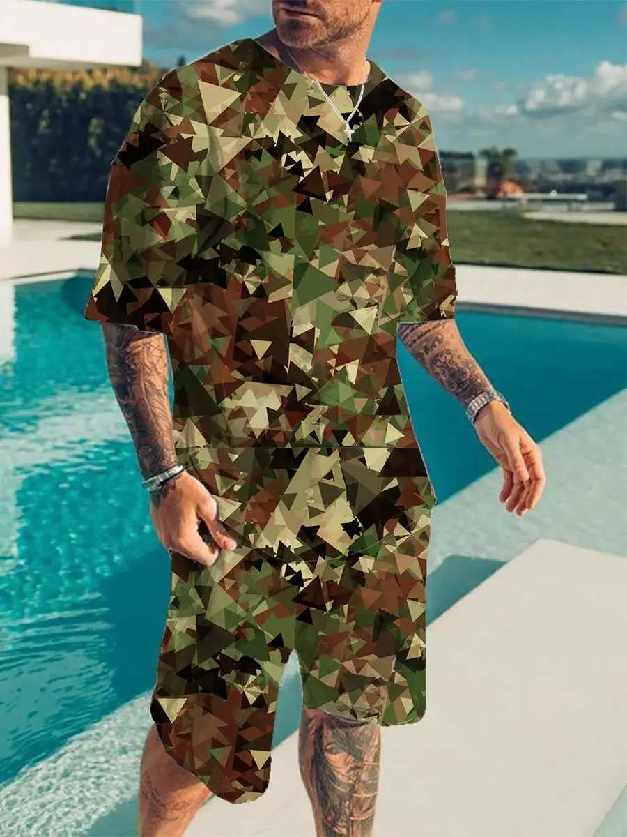 

Sports Camouflage Print ort Sve Set Casual Sportswear T-irt And orts Four Seasons Universal plus Size Men's Set