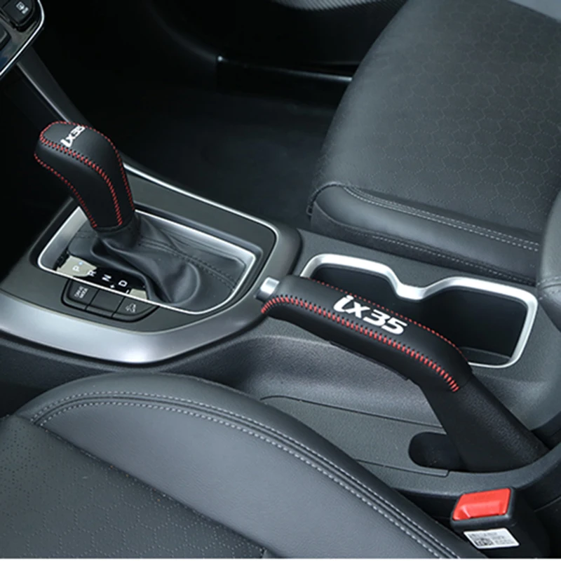 Auto Leather Handbrake Cover Pad Gear Shift Knob Case Sleeve Head Handle Ball Collars For Hyundai IX35 2018-2019 Car Accessories