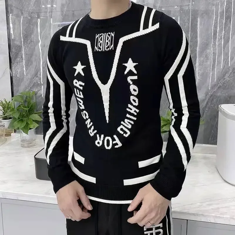 Knitted Sweaters for Men Korean Popular Clothes Fashion Knitwear Autumnr and Winter S Style Sweat Shirt Designer Pullover Man