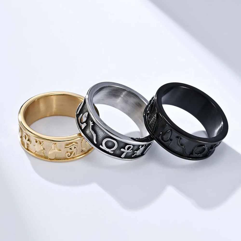 

Retro Ancient Egyptian Symbol Ring Fashion Stainless Steel Ankh Cross Ring Personalized Men's and Women's Jewelry Wholesale