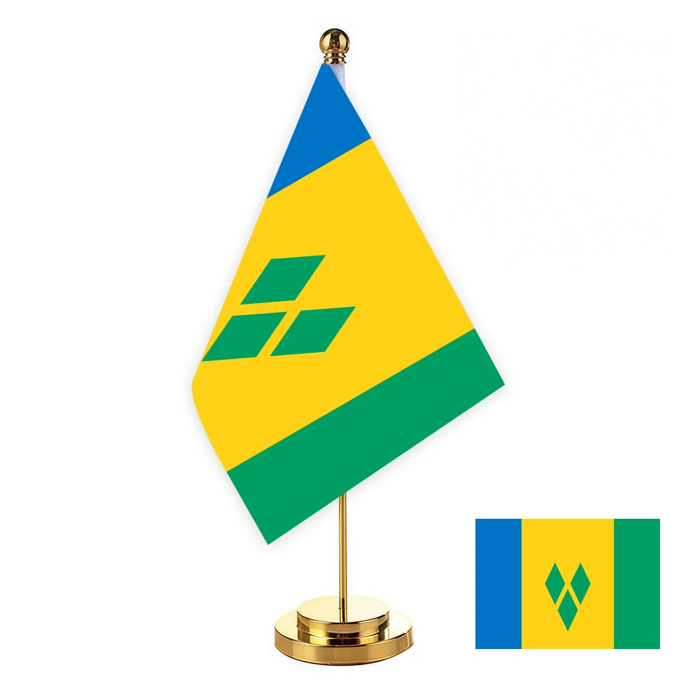 CYPOMELO office desk flag Saint Vincent and the Grenadines flag 14x21cm  desktop small decorative flag (with flagpole)