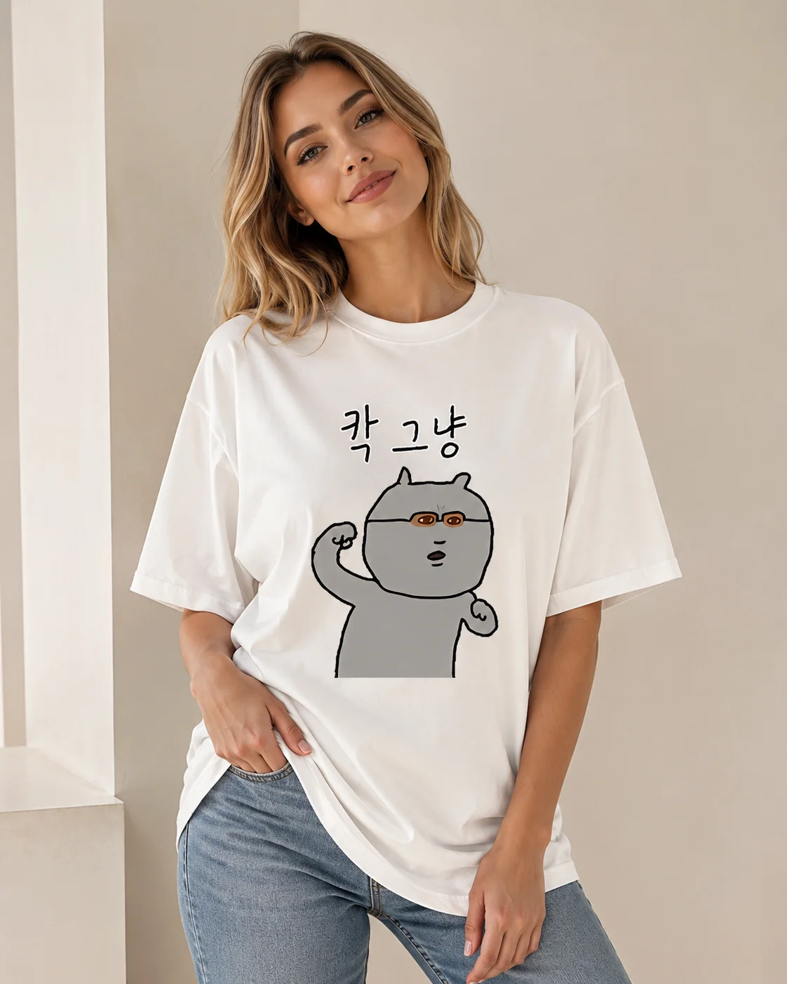 T-Shirt mit Katzen- und Hasen-Print, weiches Damen-Rundhals-Shirt mit Goliath-Kragen, Alltagskleidung, Freizeitkleidung, Partnerlook für Paare, unisex – Detail 2