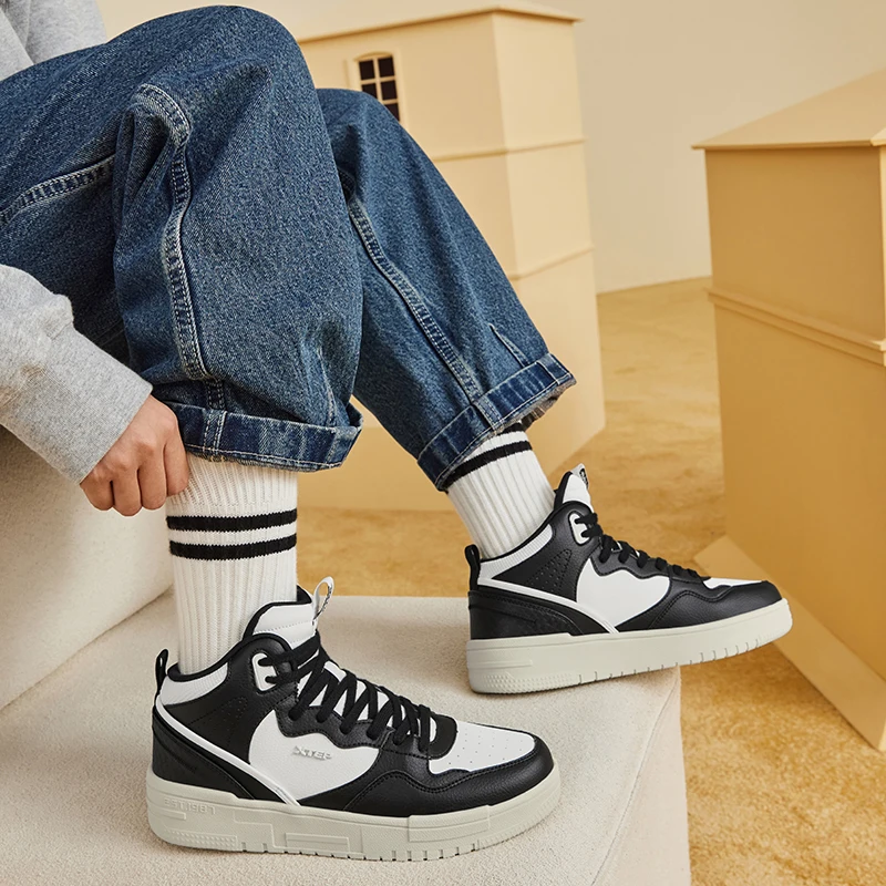 Xtep Mubai Skateboarding Shoes For Women 2023 Winter Trendy Women\'s Casual Shoes Lace Up High Top Leisure Sneakers 877418310009