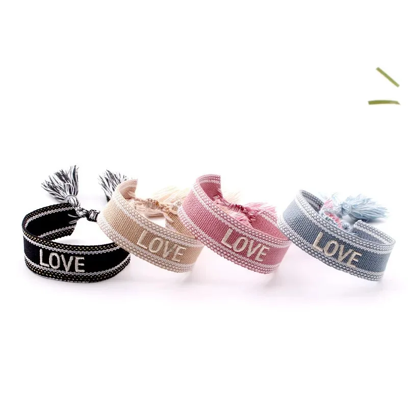 Bohemia National Style Creative Hand-woven Colorful Embroidery Letter Bracelet For Women Adjustable Wrist Strap Fashion Jewelry