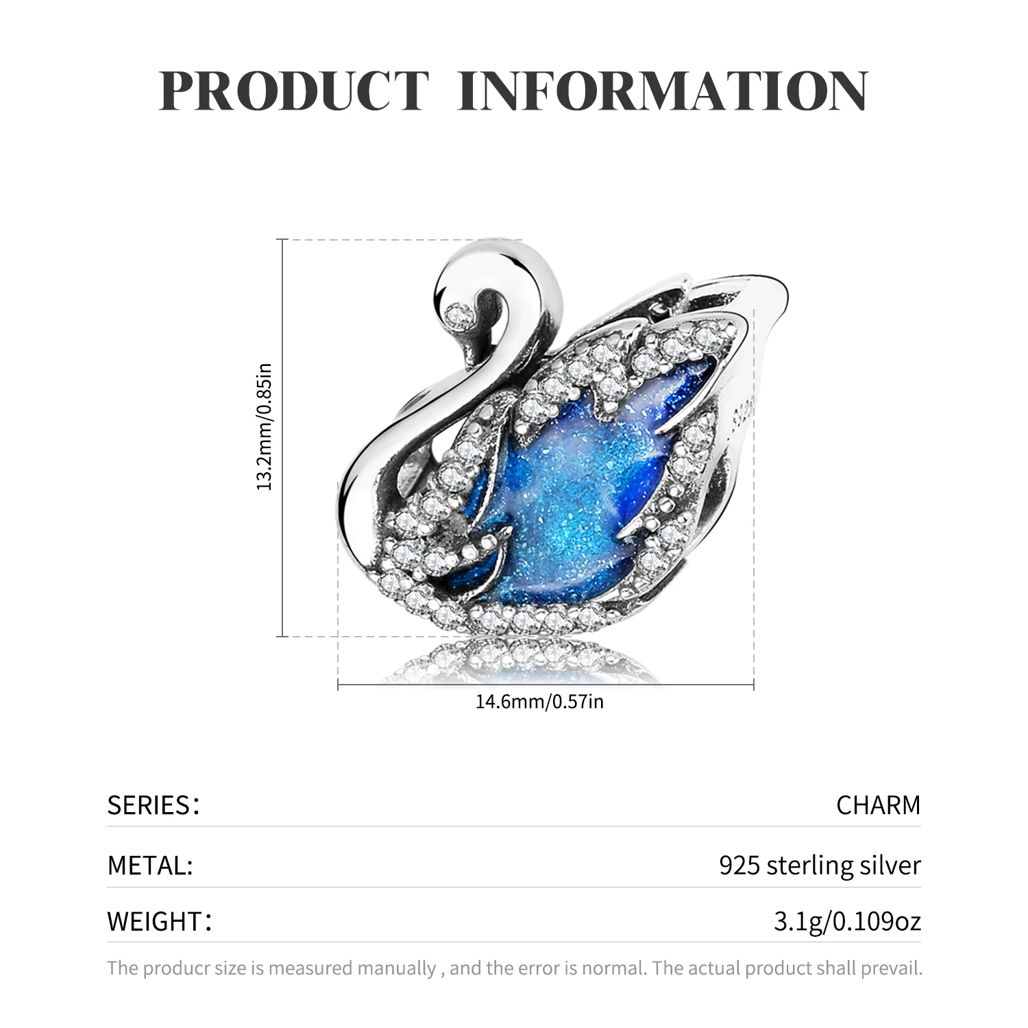 Fairy tale 925 Sterling Silver  glittering Blue Swan zircon Beads fashion 2018 Fit Original European Charms Bracelet Jewelry