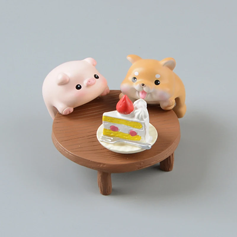 

Cartoon Watermelon Strawberry Cake Pig Shiba inu Model Mini Figures Resin Home Decor Accessories Desktop Figurine Doll for Kids