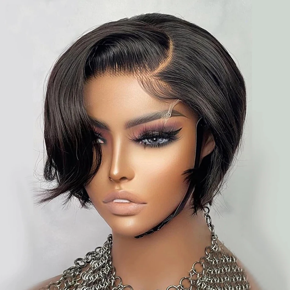 

4/27 Highlight Straight Short Pixie Cut Wigs 100% Human Hair 13x4 Transparent Lace Front Wigs Brazilian Human Hair For Women