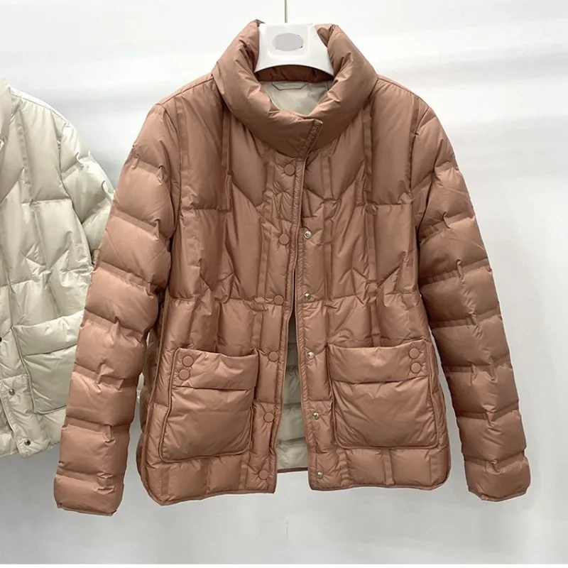 

2024 New Winter Women 90% White Duck Down Coat Casual Light Puffer Jacket Female Short Single Breasted Warm Parkers