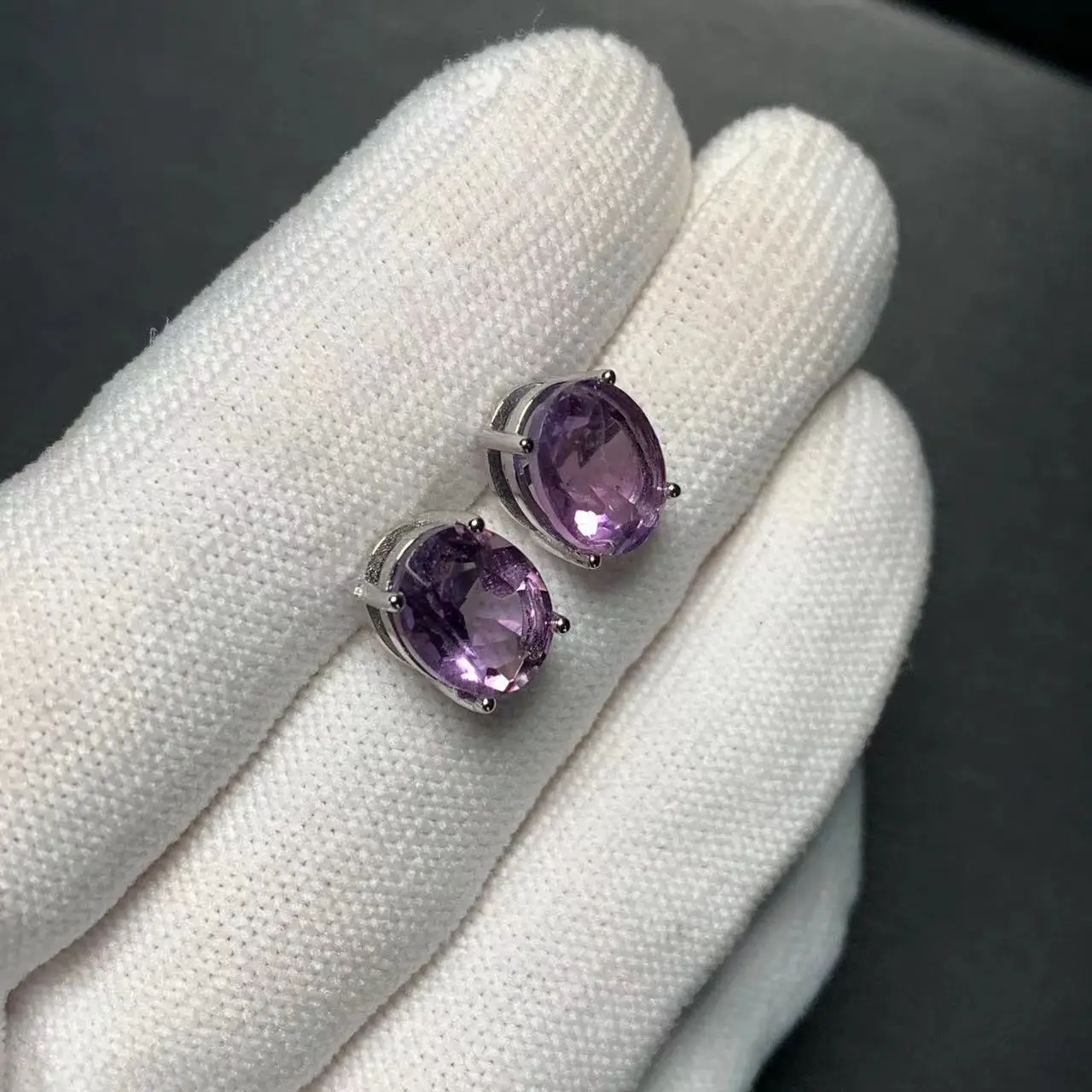 9-10MM Natural Amethyst Stud Earrings For Women Real 925 Sterling Silver Vintage Femme Gift Prevent Allergy Fine Jewelry