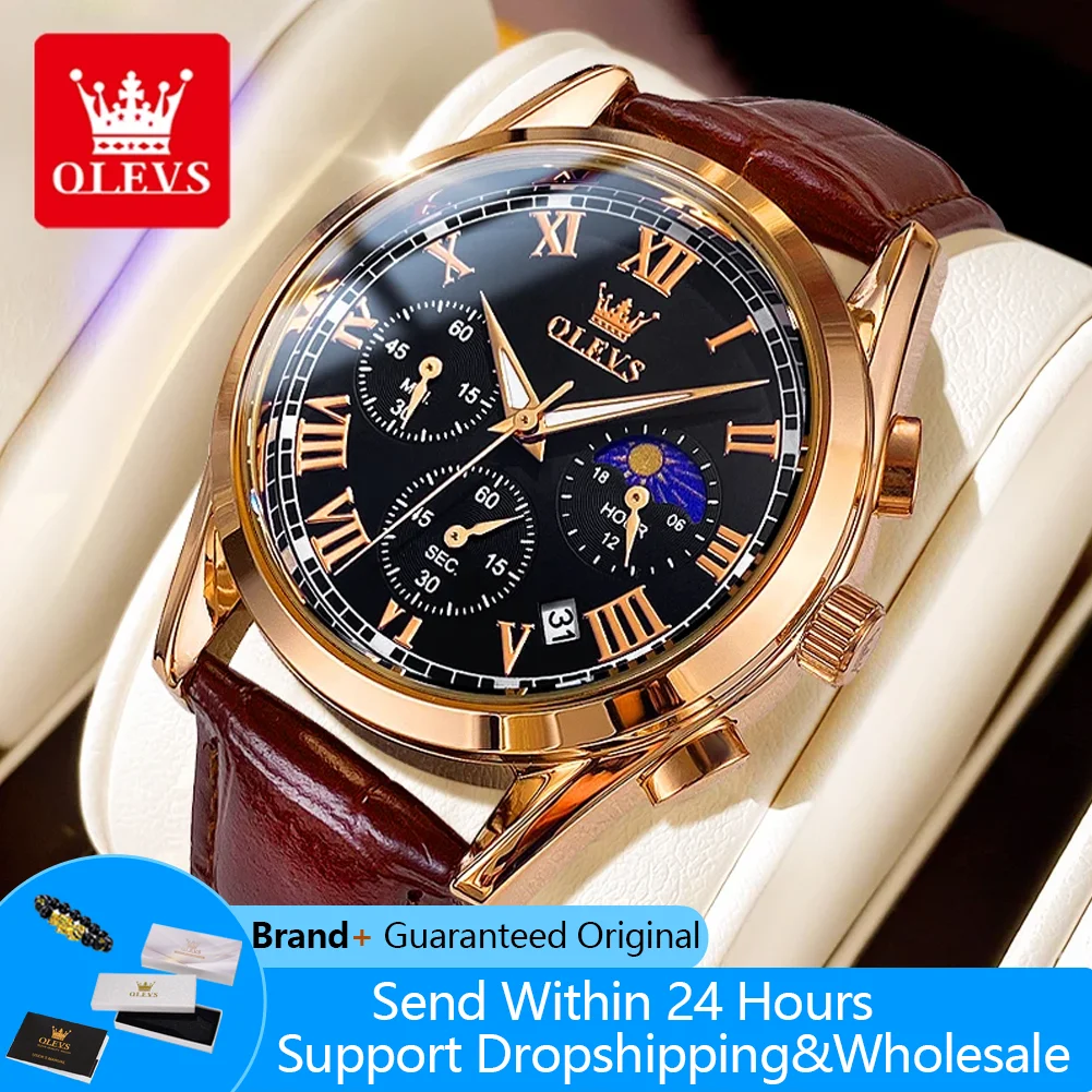 

OLEVS 2871 Man Watch Classic Chronograph Watch For Men Roman Scale Moon Phase Wristwatch Auto Date Original Waterproof Men Watch