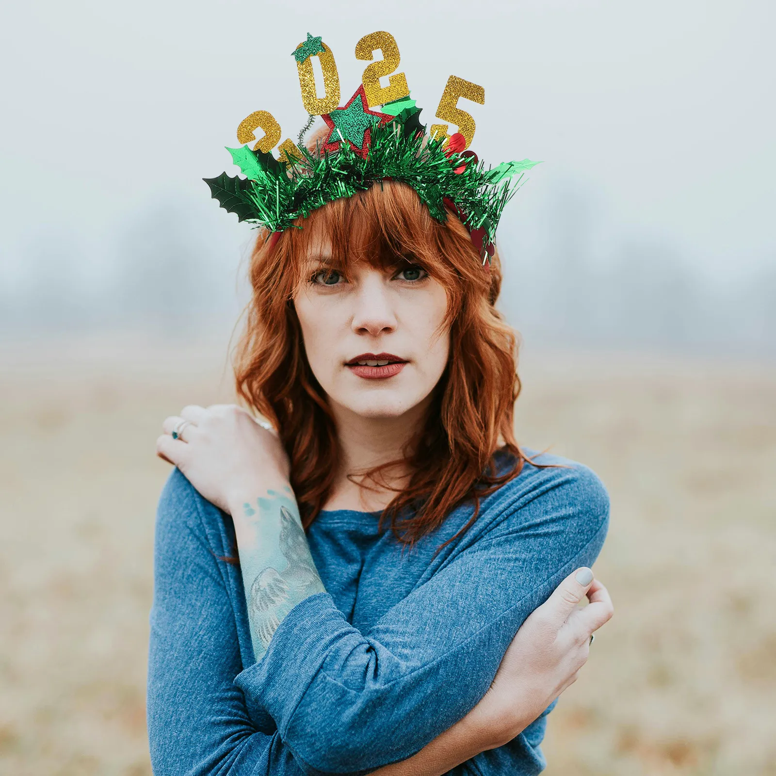 

2025 New Year Headband Christmas Glitter Hairband for Holiday Party Women Men Adjustable Sparkle New Year Eve Hair Hoop 2025